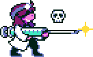 A roupa de médico de Susie do "TakeCareX" contra Virovirokun.